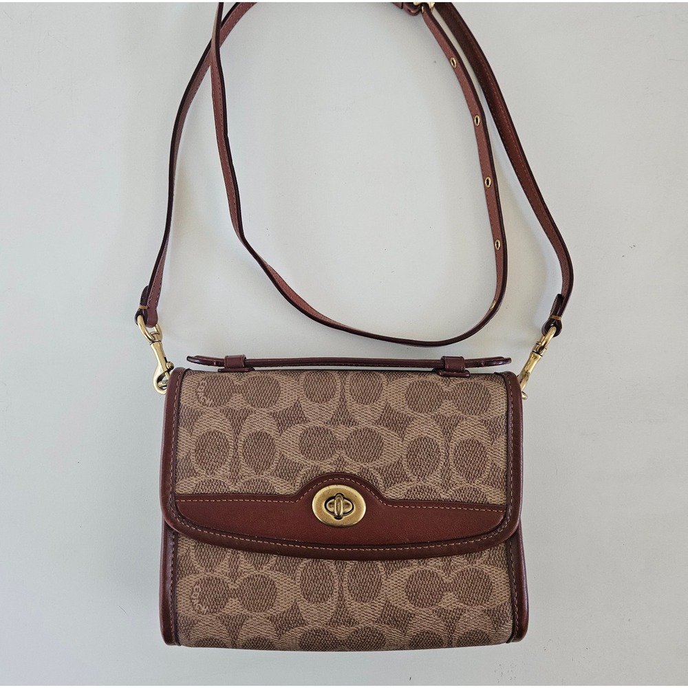 COACH Kip Turnlock Crossbody Satchel Signature Canvas Tan Rust C4204 - No Tag